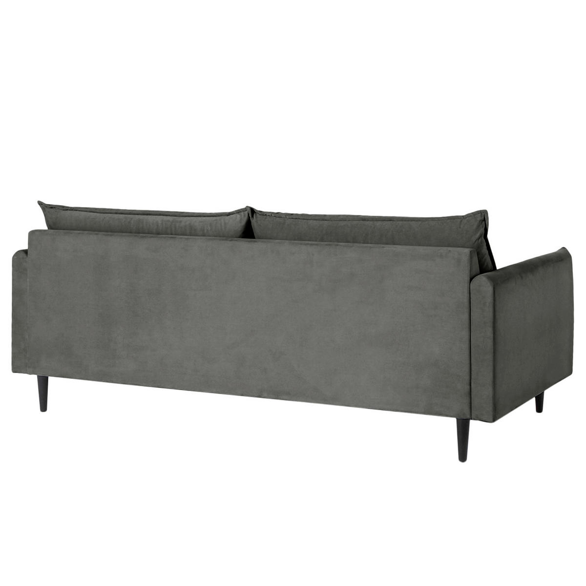 3-SITZER-SOFA JULI Samt Dunkelgrau  - Dunkelgrau/Schwarz, Design, Holz/Textil (203/86/100cm) - P & B