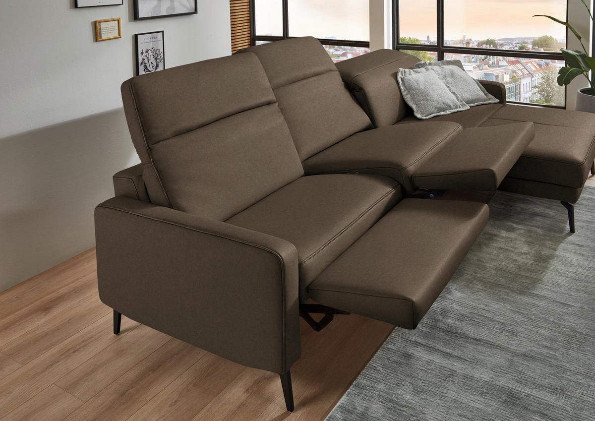 ECKSOFA  Echtleder Braun  - Schwarz/Braun, Design, Leder/Metall (323/179cm) - Dieter Knoll
