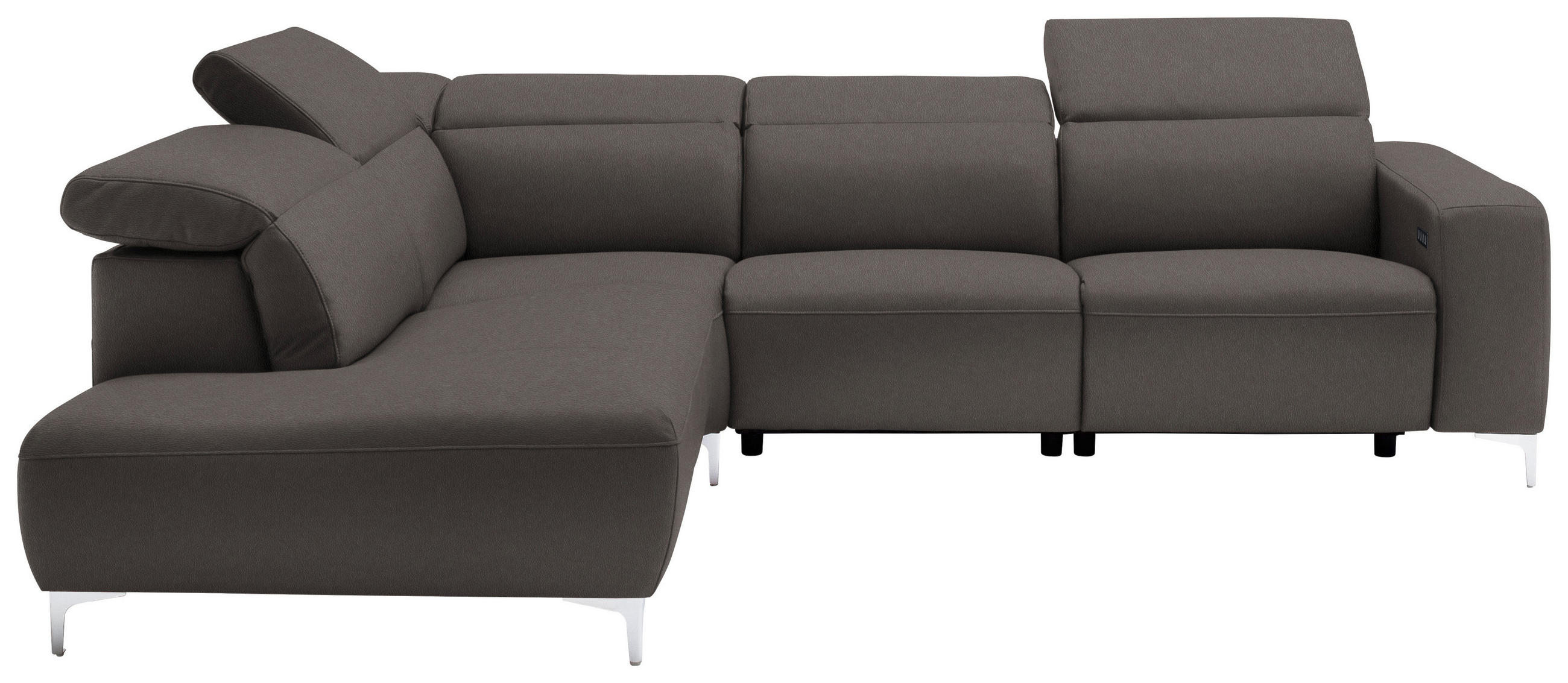 ECKSOFA in Echtleder Grau  - Chromfarben/Grau, Design, Leder/Metall (223/290cm) - Pure Home Lifestyle