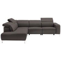 ECKSOFA in Echtleder Grau  - Chromfarben/Grau, Design, Leder/Metall (223/290cm) - Pure Home Lifestyle