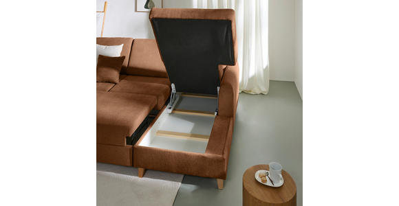 ECKSOFA Terracotta Flachgewebe  inkl. Bettkasten, Schlaffunktion, Rücken echt, Kopfstütze, Liegefläche im Originalstoff  - Buchefarben/Terracotta, KONVENTIONELL, Holz/Textil (241/166cm) - Carryhome