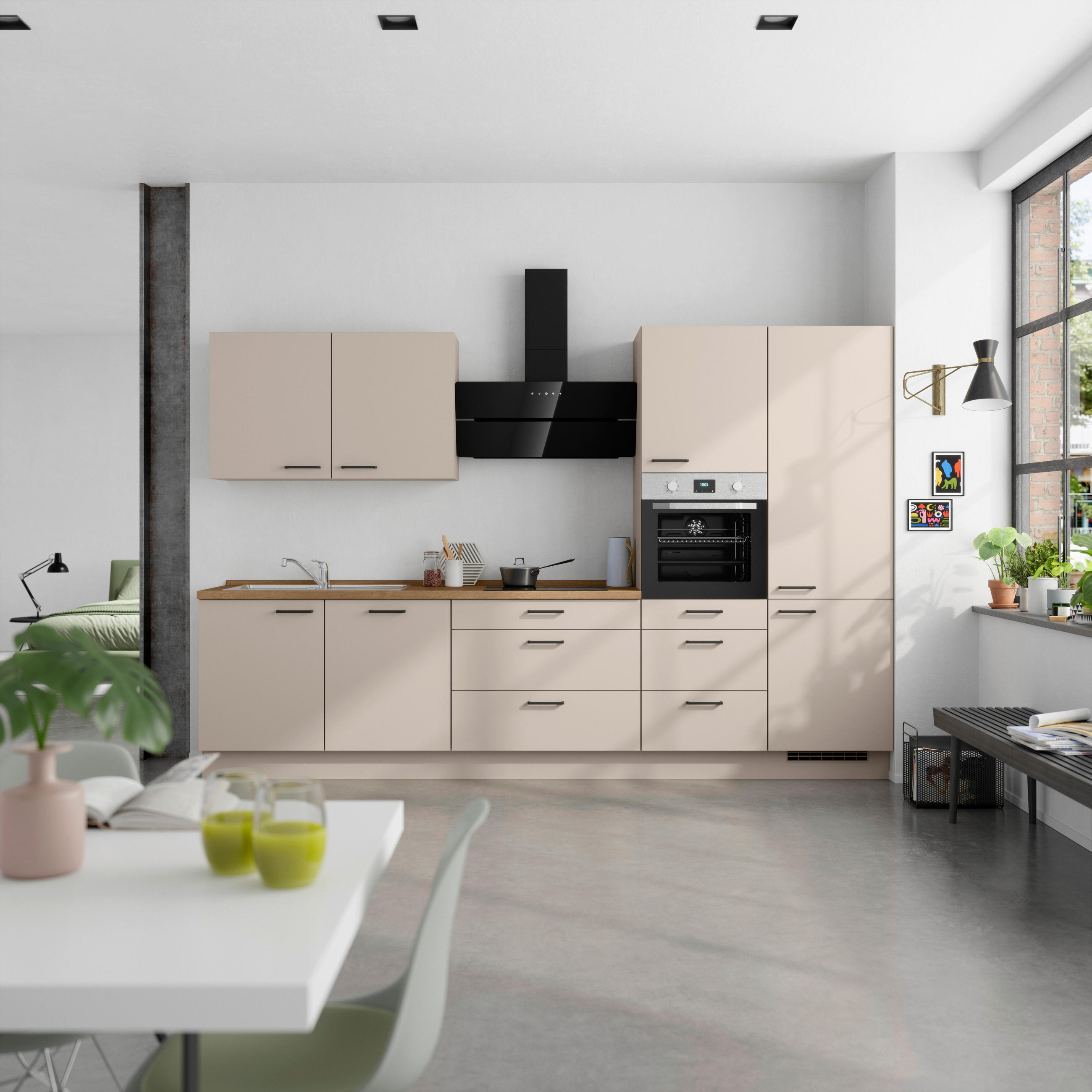 KÜCHENBLOCK Easytouch 330 cm  in Eichefarben, Sandfarben  - Sandfarben/Eichefarben, MODERN, Holzwerkstoff/Metall (330cm) - Nobilia