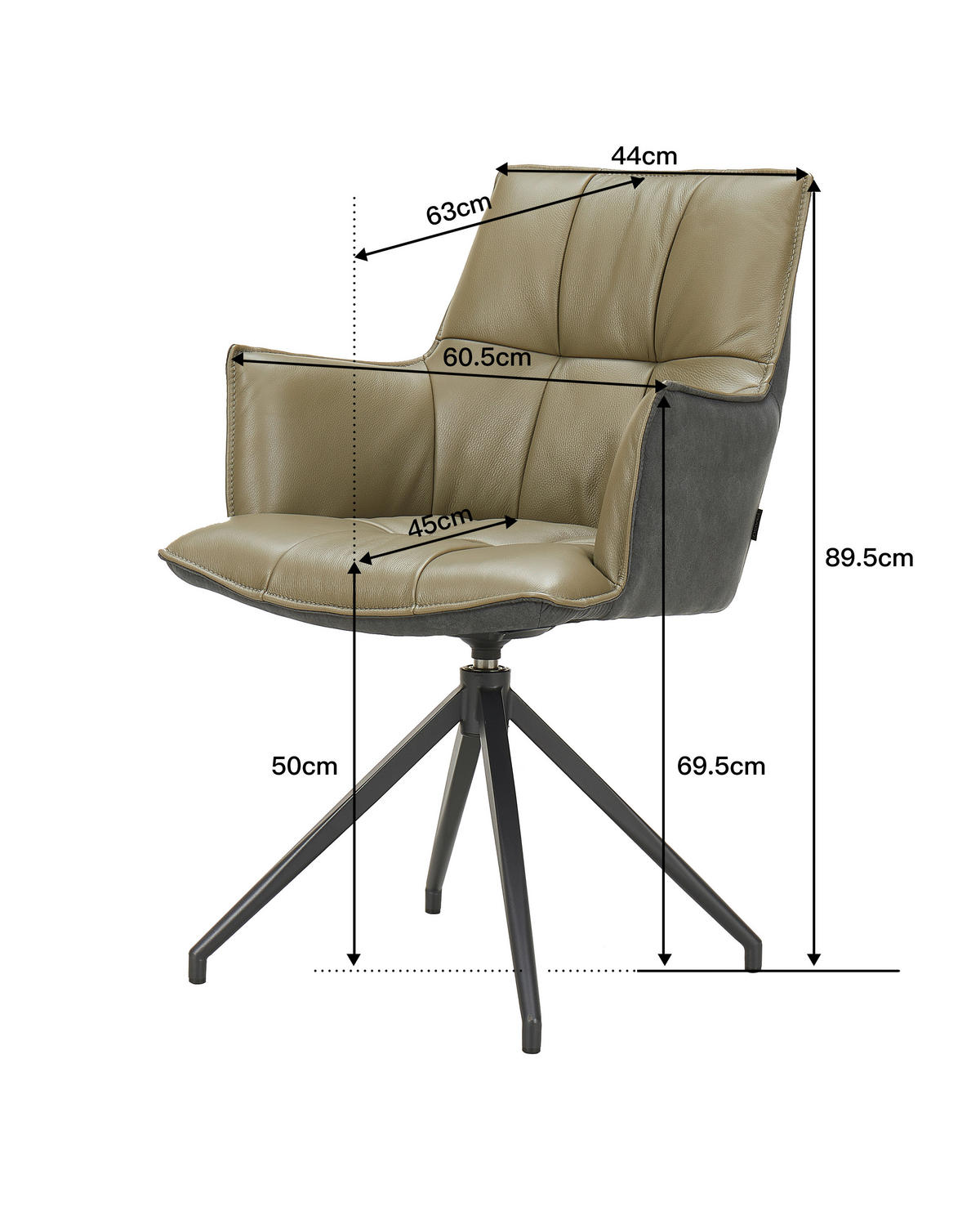 STOLICA SA RUKONASLONOM  crna, maslinasto zelena       - maslinasto zelena/crna, Dizajnerski, koža/metal (60,5/89,5/63cm) - Novel