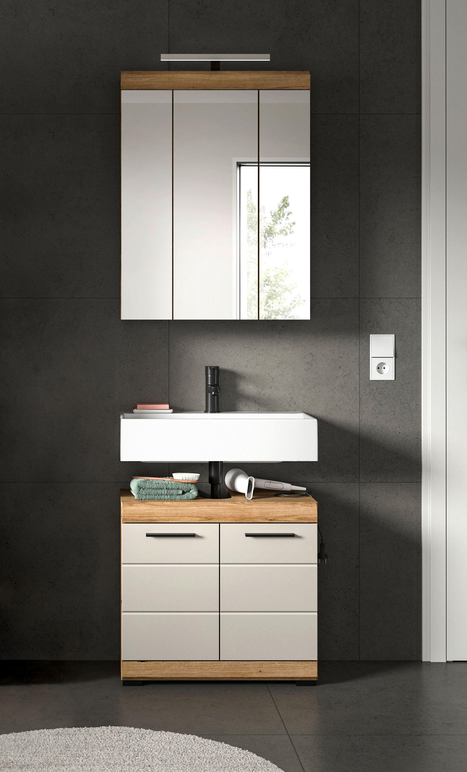 BADEZIMMER 2-teilig  in 60 cm  - Schwarz, MODERN, Glas/Holzwerkstoff (60cm) - MID.YOU