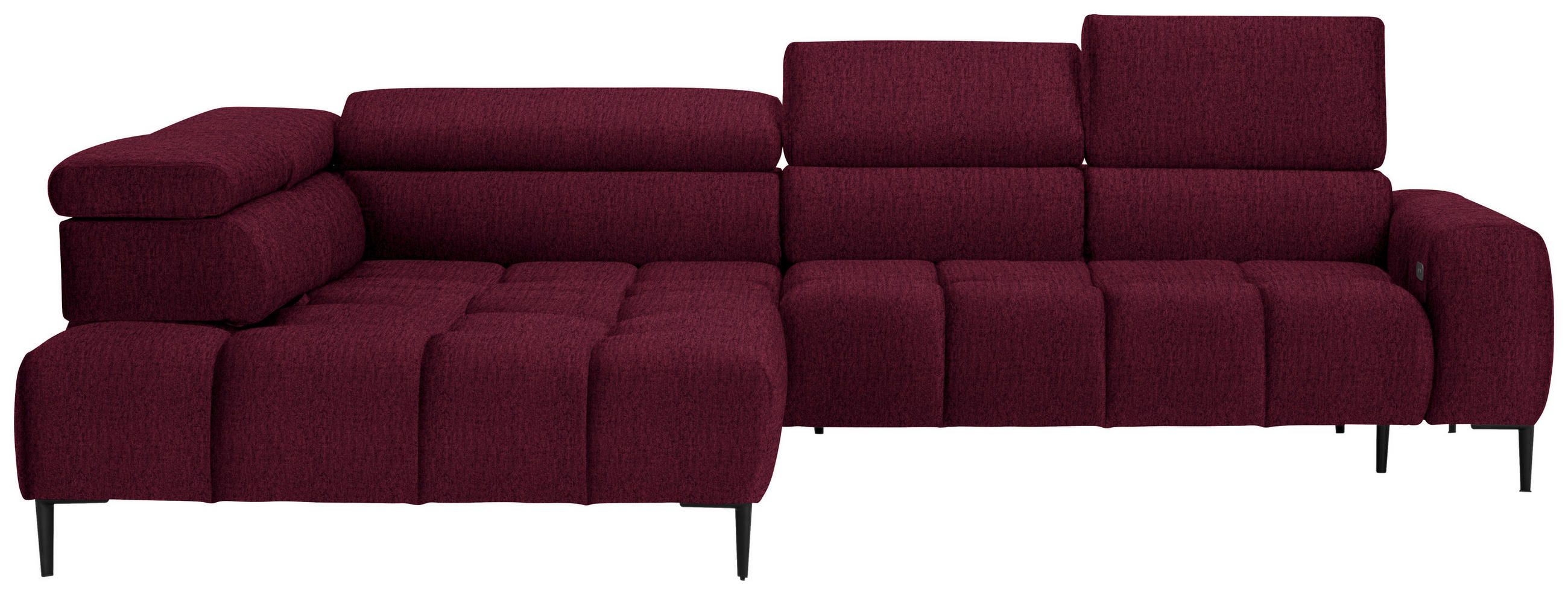ECKSOFA Bordeaux Samt, Webstoff  - Bordeaux/Schwarz, Design, Textil/Metall (216/300cm) - Welnova