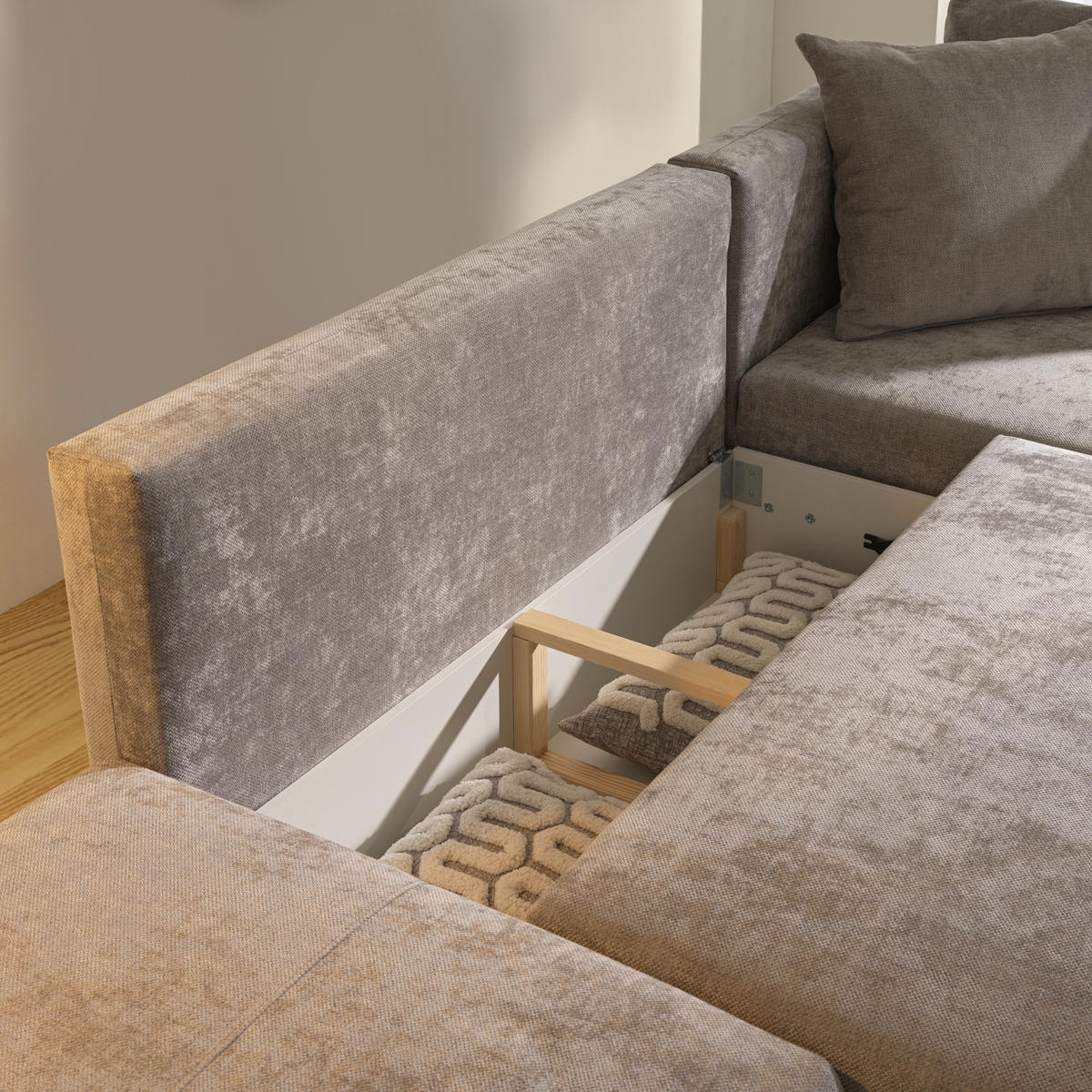 ECKSOFA in Flachgewebe Grau  - Schwarz/Grau, Konventionell, Kunststoff/Textil (295/200cm) - Carryhome
