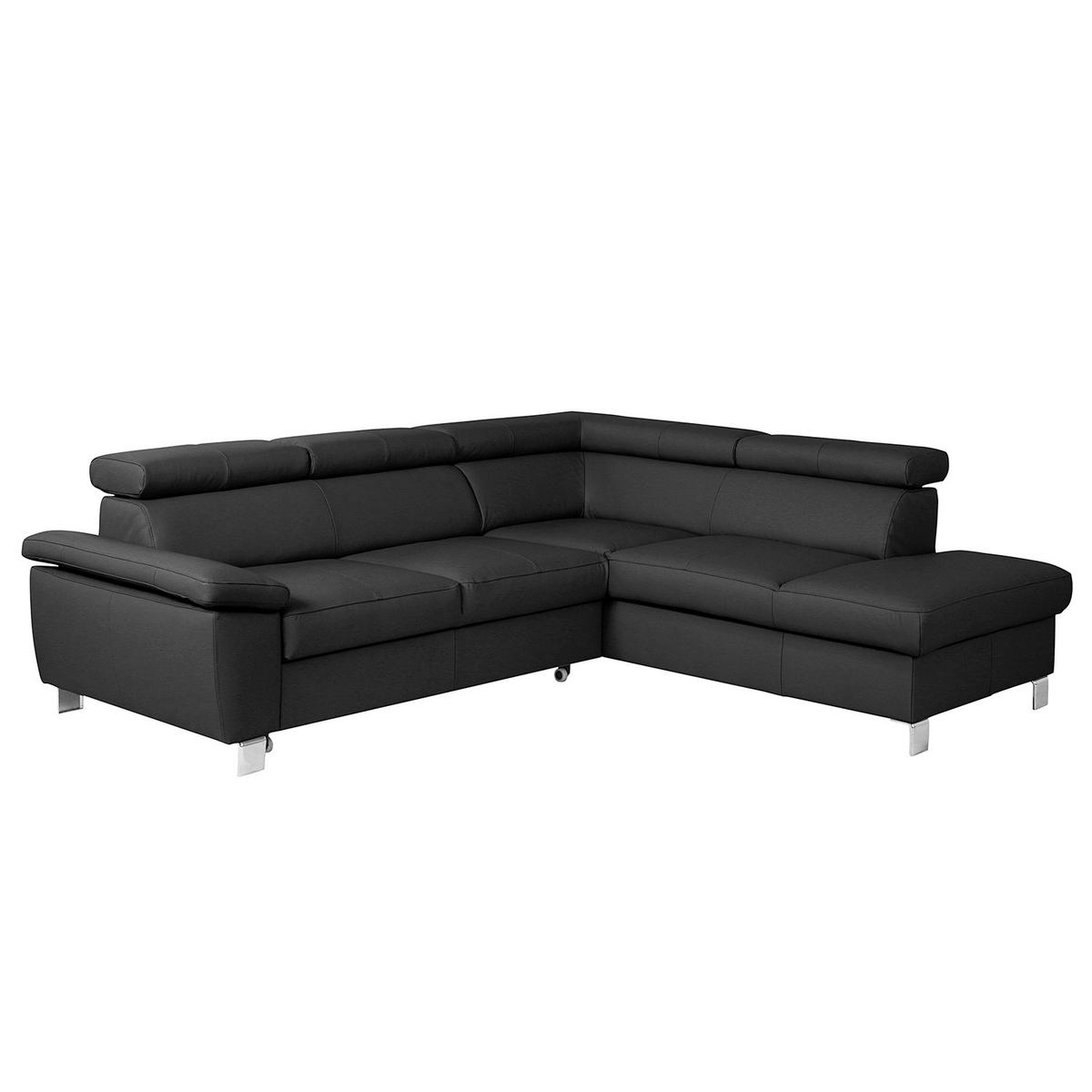ECKSOFA Schwarz Echtleder Lederlook  - Chromfarben/Schwarz, Design, Leder/Textil (248/208cm) - Livetastic