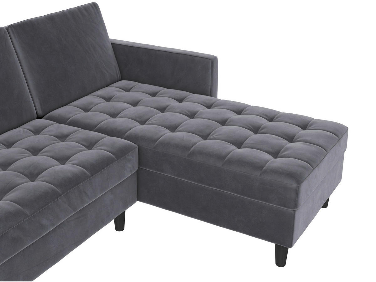 ECKSOFA PALERMO in Velours Anthrazit  - Anthrazit/Schwarz, Basics, Kunststoff/Textil (213/154cm) - Livetastic