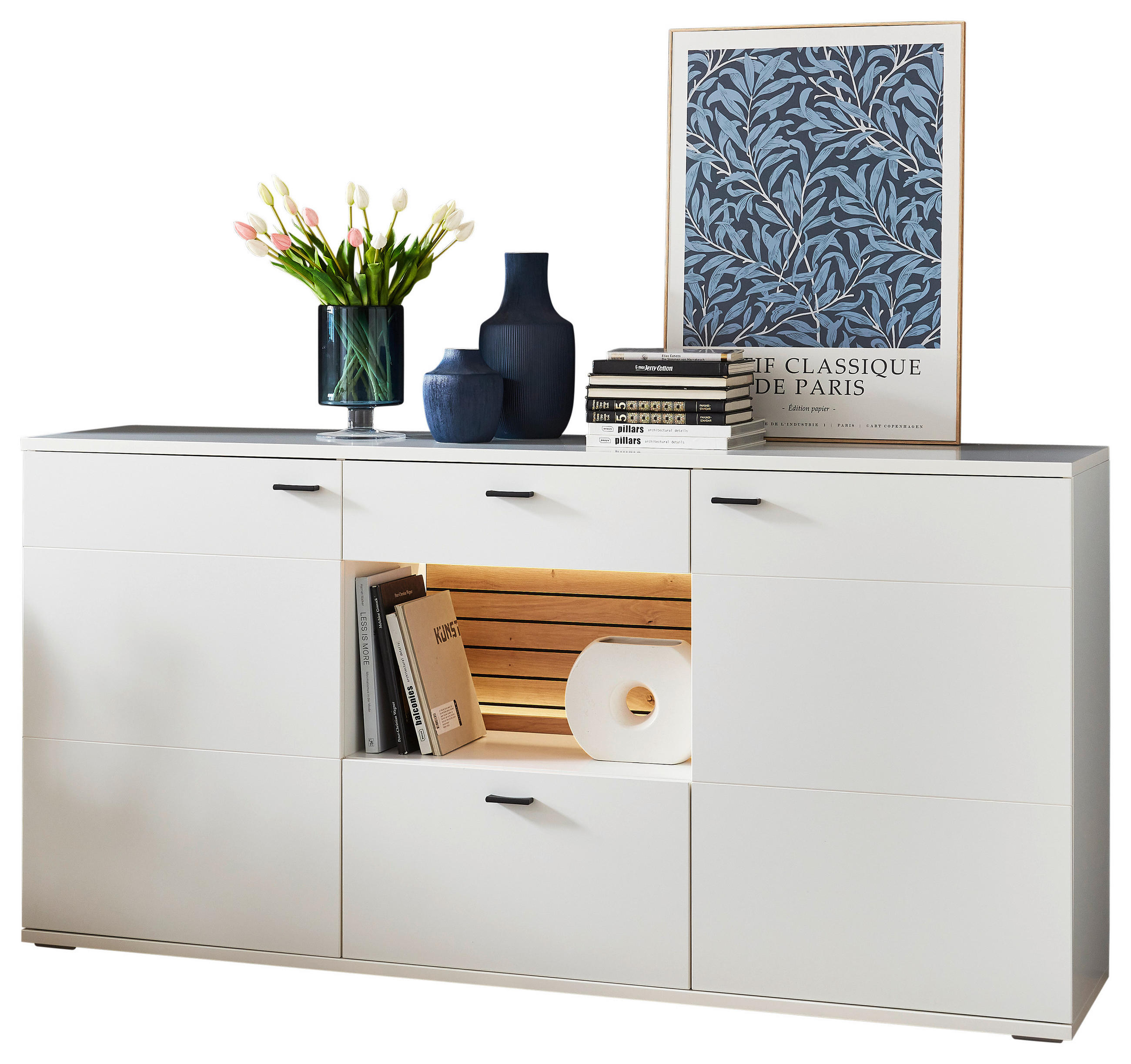 Thumbnail - Stylife Sideboard, Weiß, Eiche Artisan, Metall, 4 Fächer, 2 Schublade(n) Schubladen, 179.5x89x44 cm, Beimöbel erhältlich...