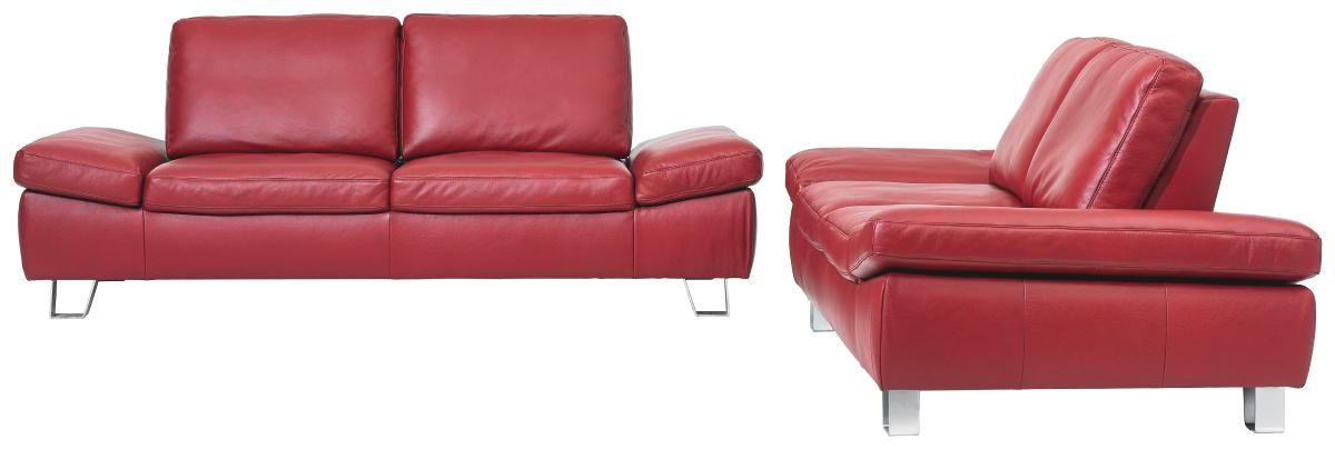 SITZGARNITUR Rot Echtleder  - Edelstahlfarben/Rot, Design, Leder/Metall (220/200/85/109cm) - Moderano