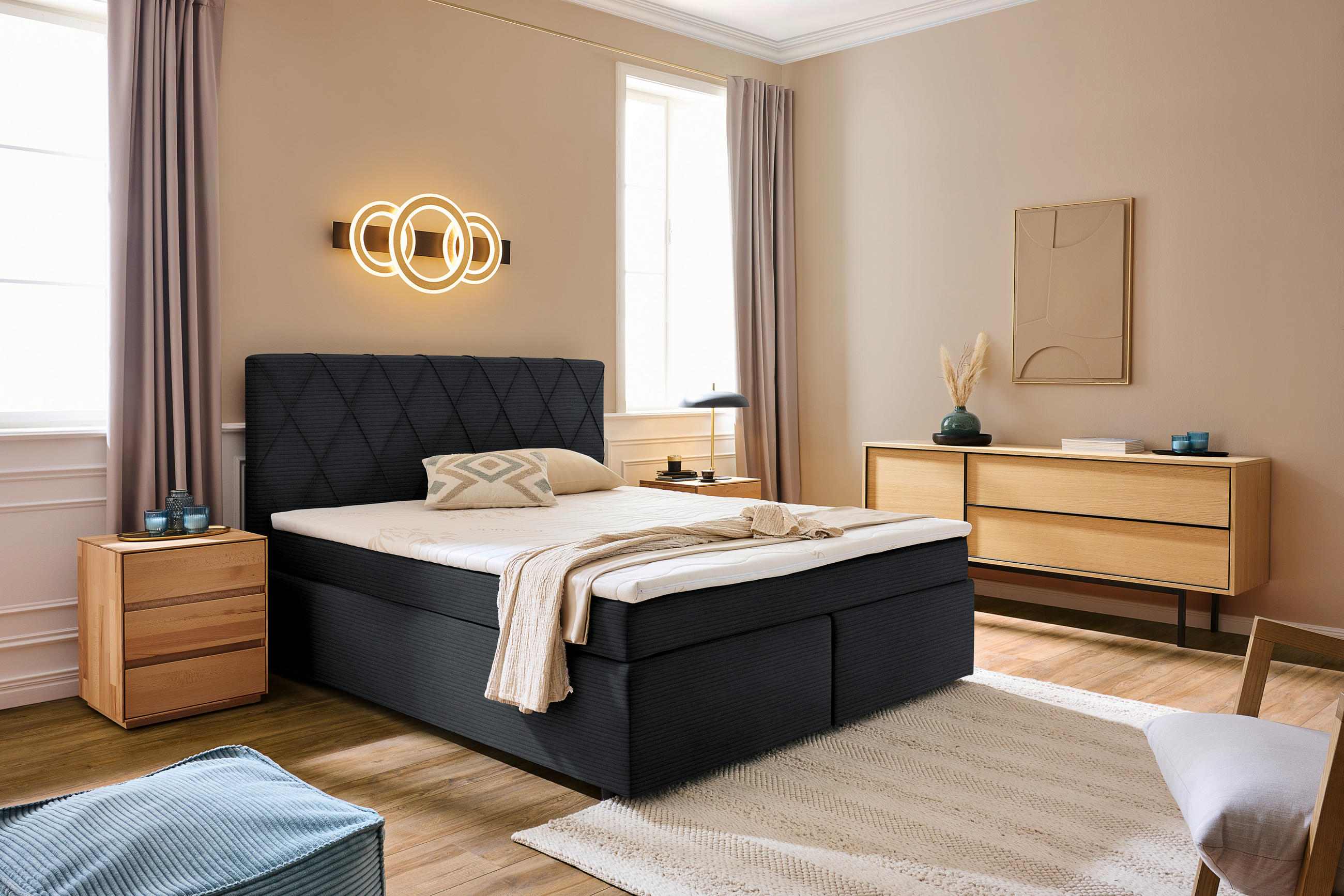 BOXSPRINGBETT 160/200 cm  in Schwarz  - Schwarz, Design, Holzwerkstoff/Kunststoff (160/200cm) - Xora