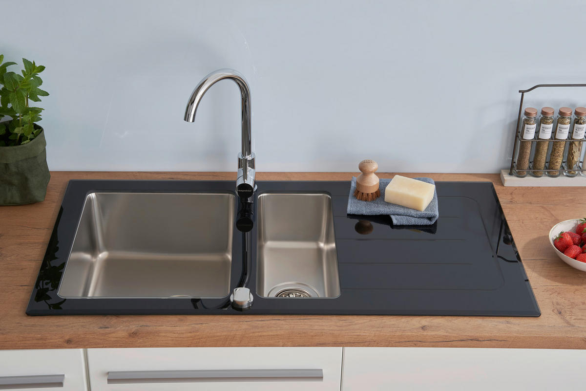 SPÜLE 1720NEWYORK100X50S  - Schwarz, Trend, Glas/Metall (100/21/50cm) - Respekta