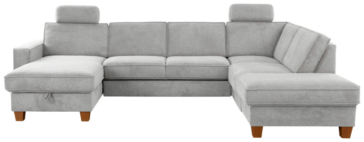 WOHNLANDSCHAFT in Flachgewebe Silberfarben  - Eichefarben/Silberfarben, Konventionell, Holz/Textil (161/309/213cm) - Sit & More