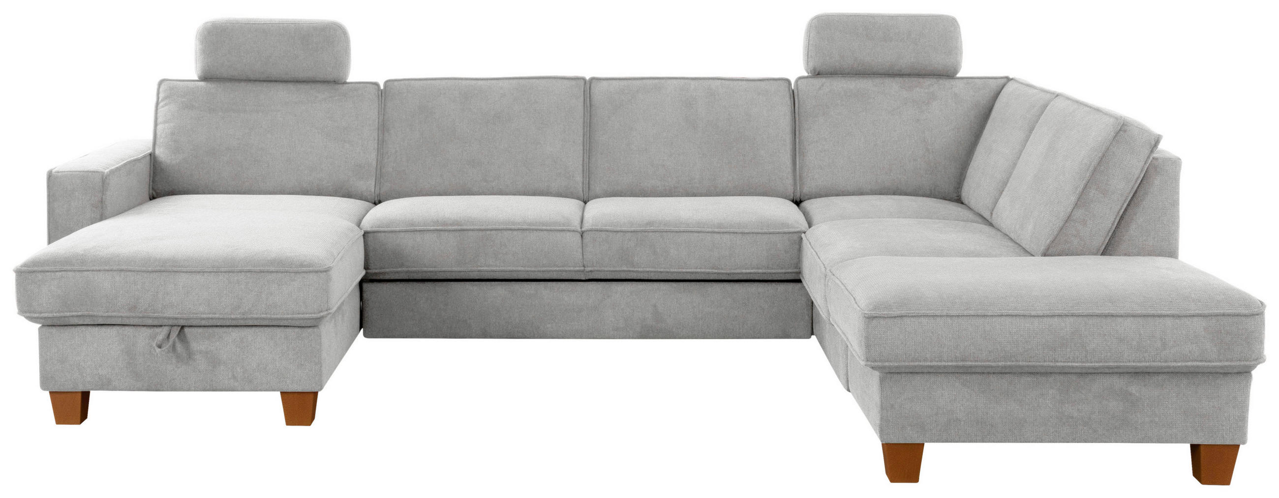 Thumbnail - Sit & More Wohnlandschaft, Silber, Textil, Buche, massiv, 7-Sitzer, Ottomane rechts, U-Form, 309x213 cm, Goldenes M, Oek...