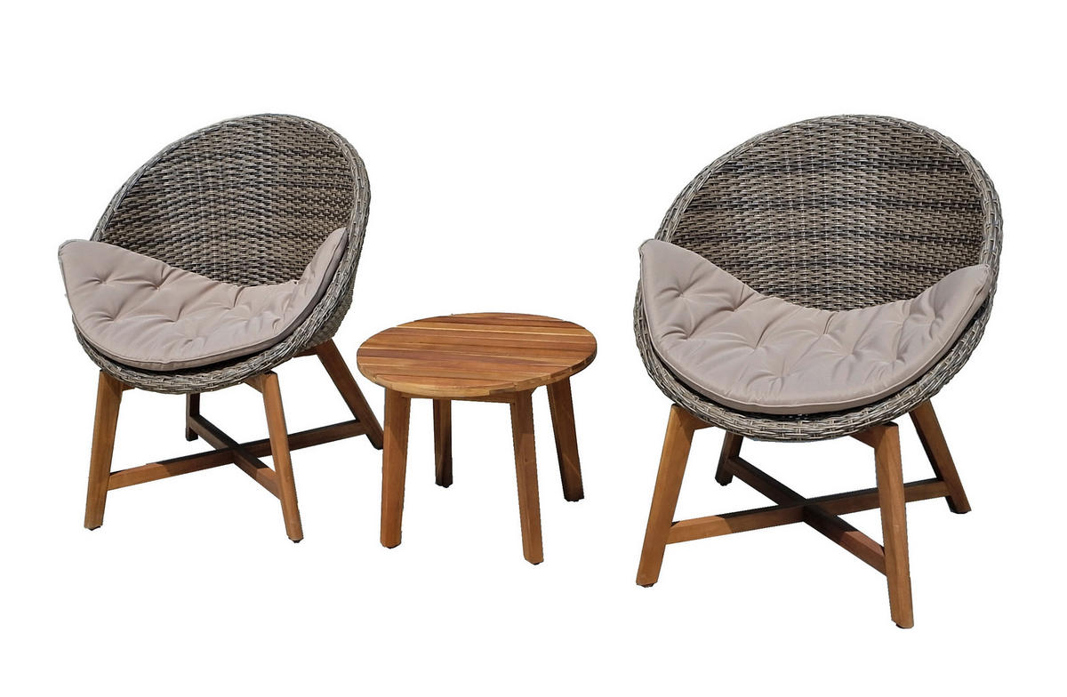 BALKONSET Schwarz, Taupe, Akaziefarben, Hellgrau 5-teilig  - Taupe/Hellgrau, Basics, Holz/Kunststoff (65/81/69cm) - Gardenson