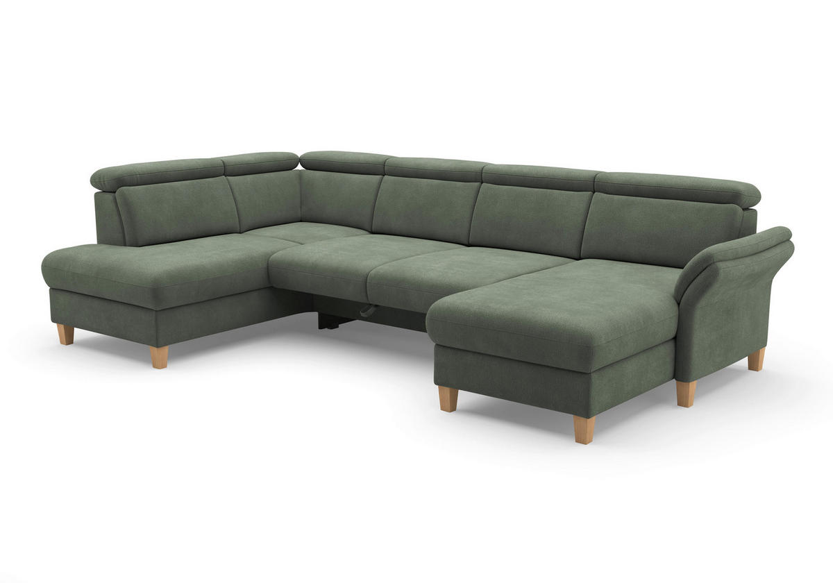 WOHNLANDSCHAFT GLENDALE E Dunkelgrün Flachgewebe  - Dunkelgrün/Eichefarben, KONVENTIONELL, Holz/Textil (193/321/166cm) - Sit & More