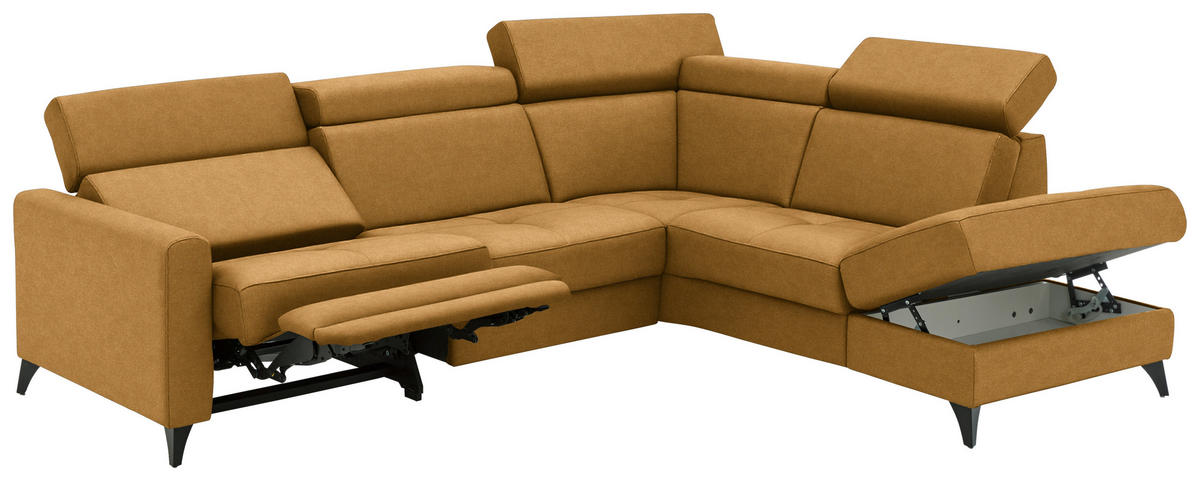 ECKSOFA Flachgewebe Currygelb  - Currygelb/Schwarz, Konventionell, Textil/Metall (276/214cm) - Beldomo System
