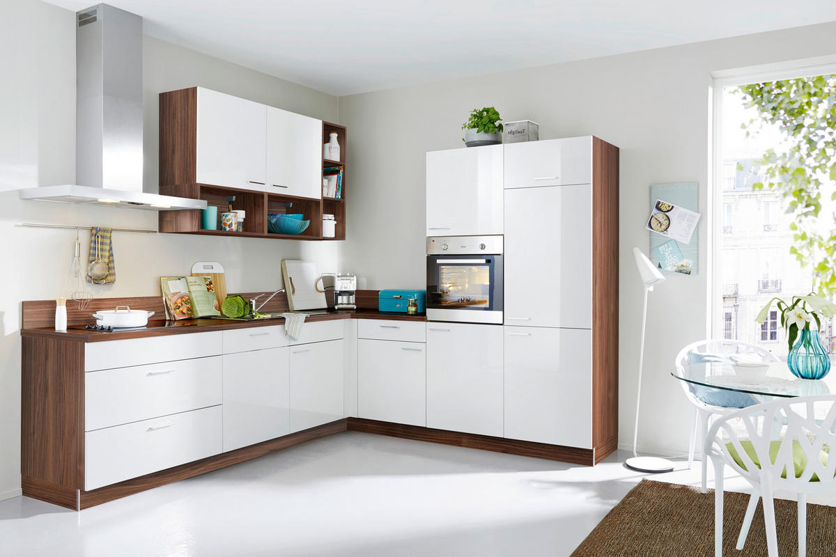 ECKKÜCHE 245/275 cm  in Weiß, Nussbaumfarben  - Nussbaumfarben/Weiß, MODERN, Holzwerkstoff (245/275cm) - Welnova