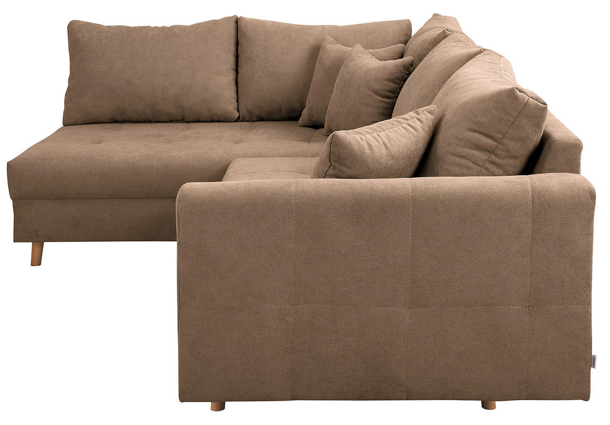 ECKSOFA inkl. Hocker Ariella Beige Mikrofaser  - Beige/Naturfarben, Design, Holz/Textil (161/231cm) - Livetastic