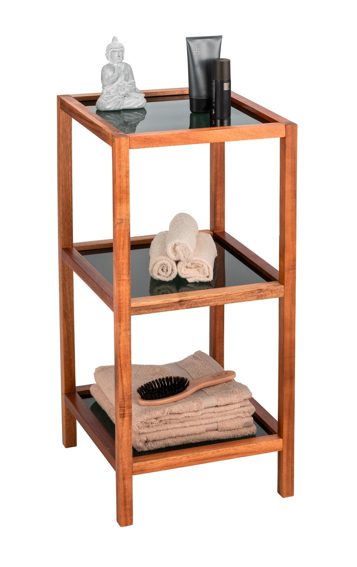 BADEZIMMERREGAL 36/79/36 cm  - Schwarz/Braun, Natur, Glas/Holz (36/79/36cm) - Wenko