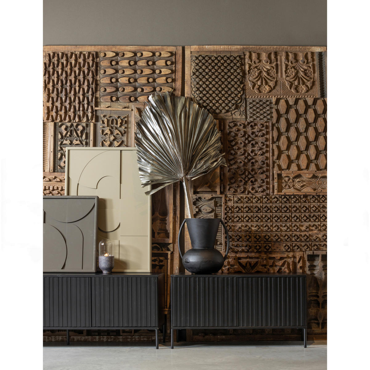 LOWBOARD Gravure 100/56/44 cm   - Schwarz/Braun, Design, Holz/Metall (100/56/44cm) - Livetastic