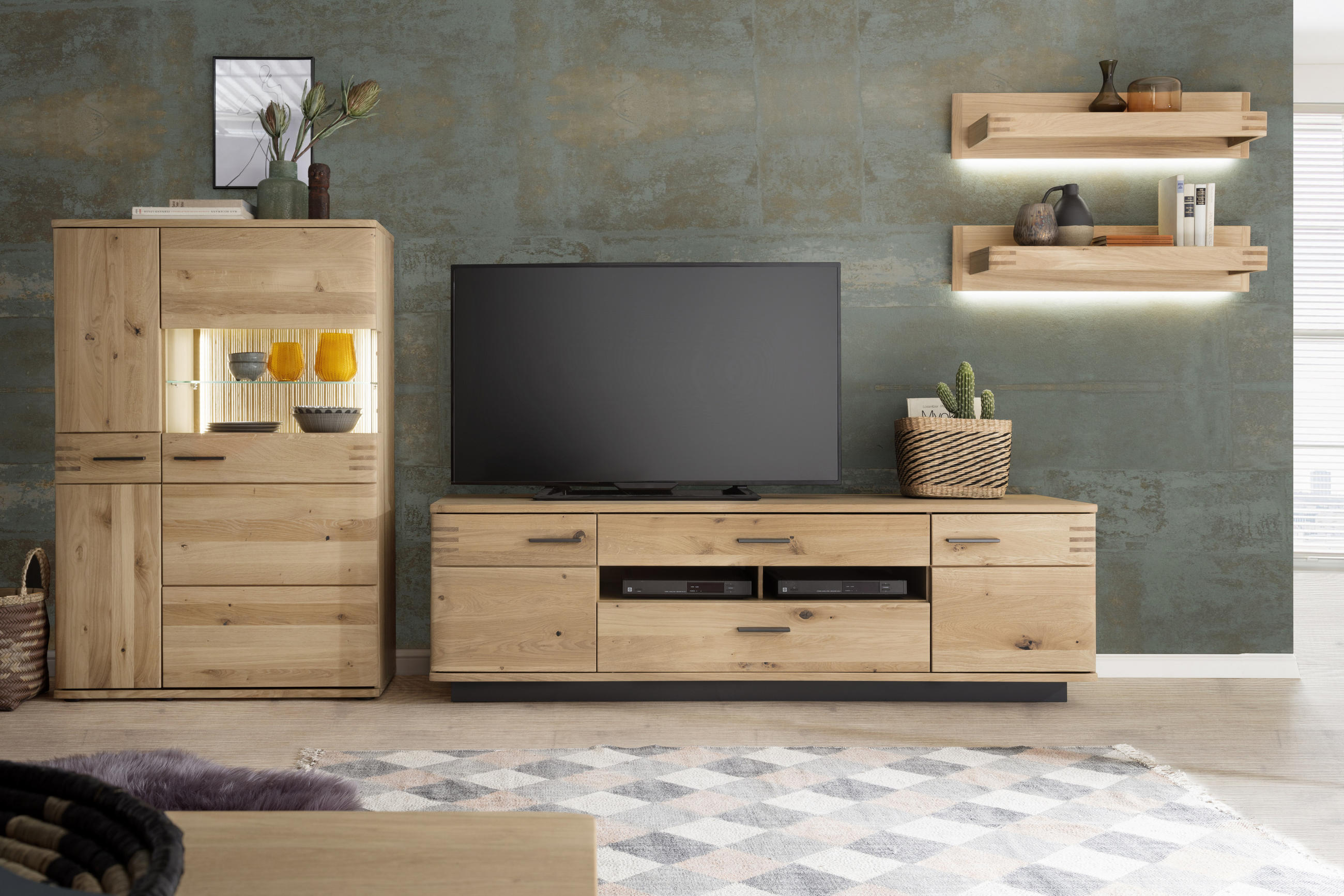 WANDBOARD Balkeneiche furniert, massiv Eichefarben - Eichefarben, Design, Holz (90/20/25cm) - Livetastic