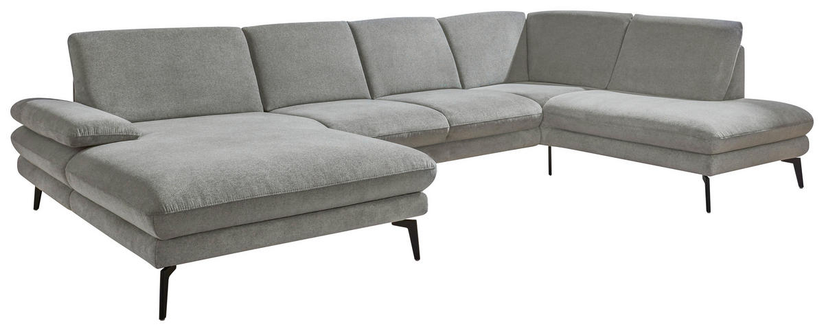 WOHNLANDSCHAFT Grau Webstoff  - Schwarz/Grau, Design, Textil/Metall (180/344/208cm) - Dieter Knoll