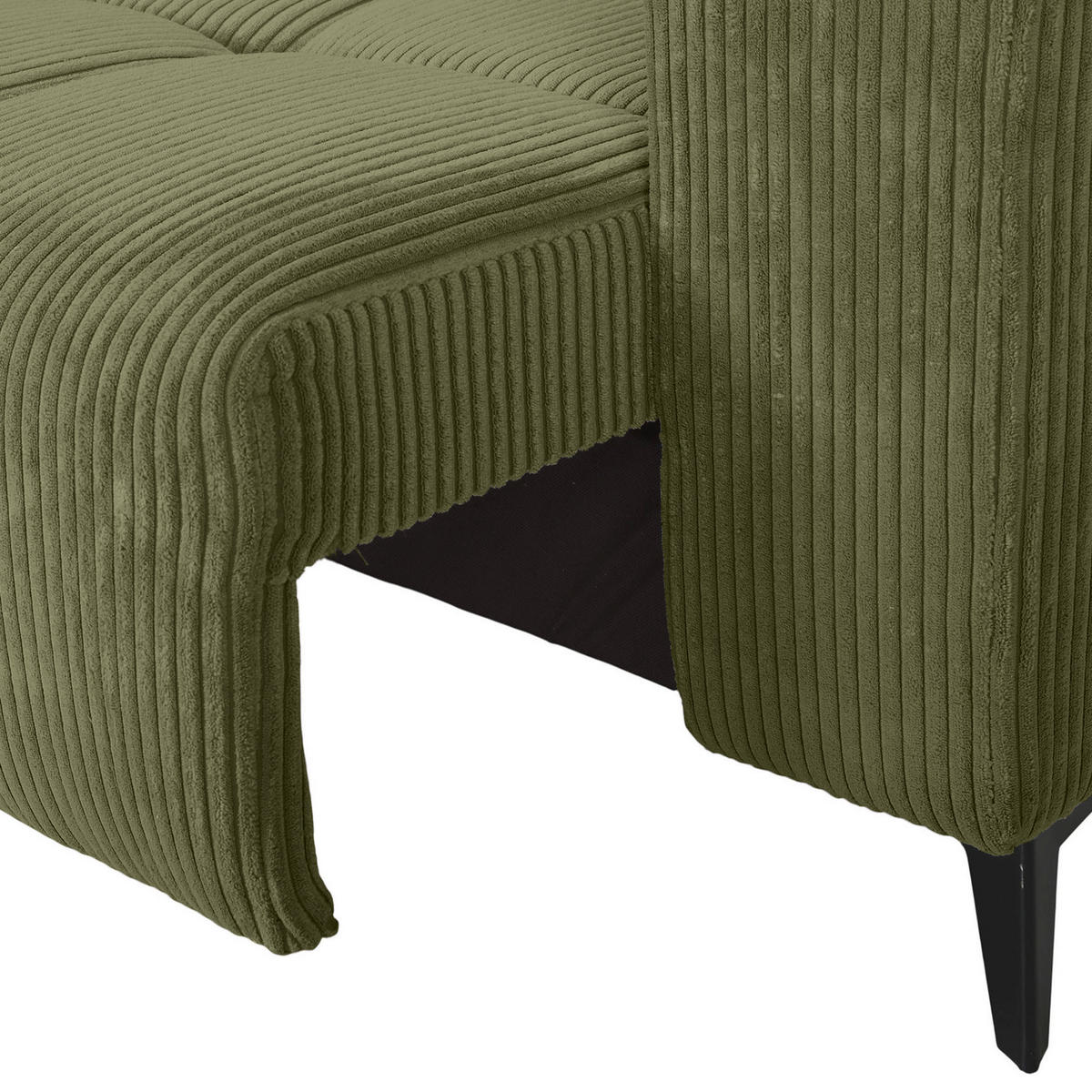 ECKSOFA Olivgrün Cord Rücken echt, Kopfteilverstellung, Sitzvorzug  - Schwarz/Olivgrün, KONVENTIONELL, Textil/Metall (170/257cm) - Carryhome