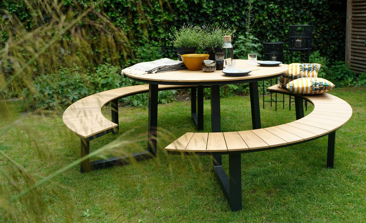 GARTENSET 3-teilig Aluminium  - Anthrazit/Teakfarben, KONVENTIONELL, Kunststoff/Metall (239/74cm)