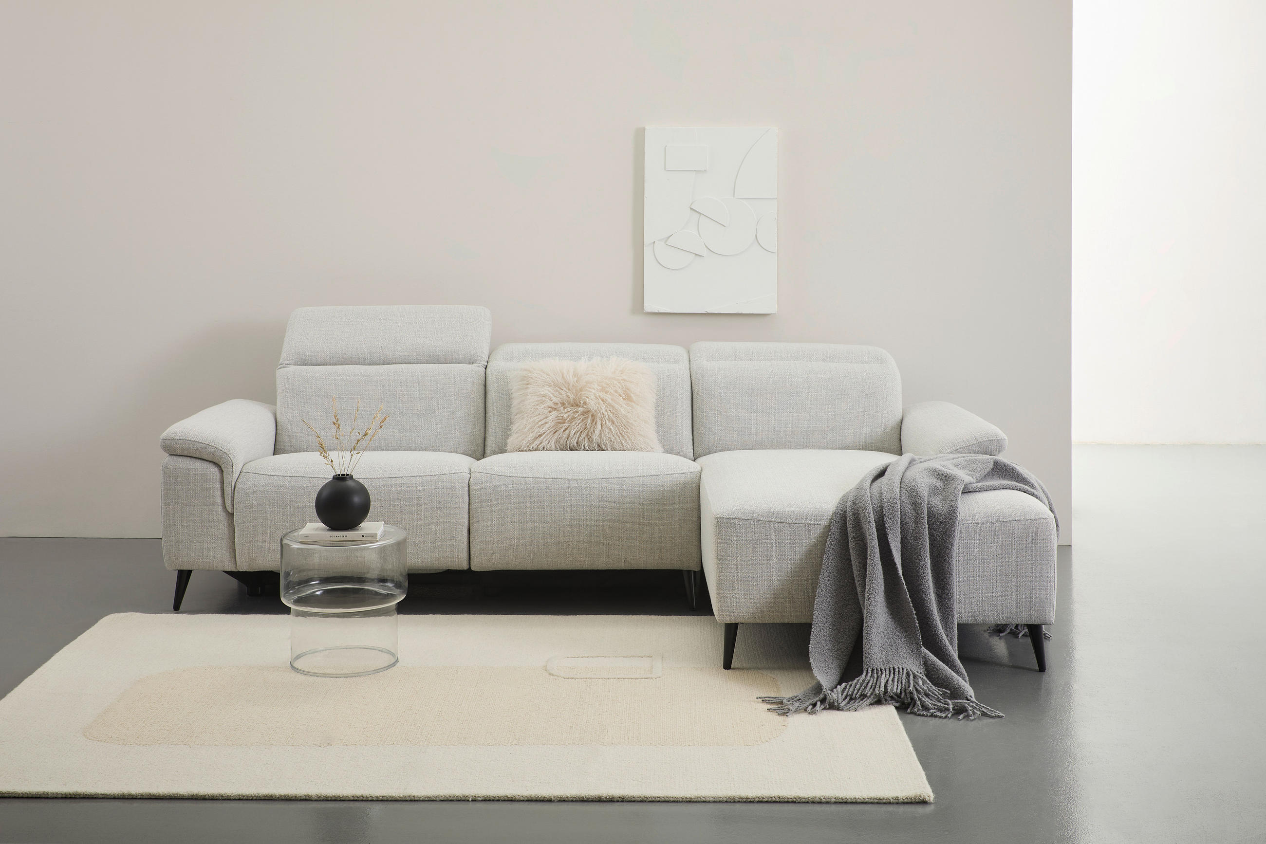 ECKSOFA inkl. Funktionen Hellgrau Leinenoptik  - Schwarzchrom/Hellgrau, Design, Holz/Kunststoff (270/75/171cm) - Xora