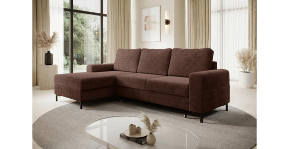 ECKSOFA Dunkelbraun Cord  - Dunkelbraun/Schwarz, KONVENTIONELL, Textil/Metall (150/240cm) - Carryhome
