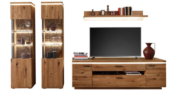 WOHNWAND 4-teilig  in Grau, Eichefarben  340/204/50 cm  - Eichefarben/Anthrazit, Natur, Glas/Holz (340/204/50cm) - Linea Natura