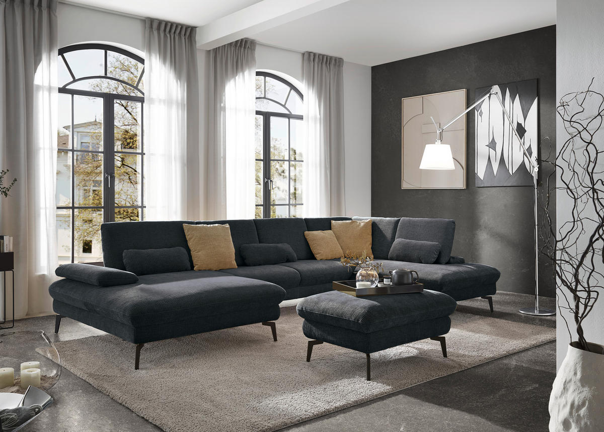 WOHNLANDSCHAFT in Webstoff Anthrazit  - Anthrazit/Schwarz, Design, Textil/Metall (157/354/208cm) - Dieter Knoll