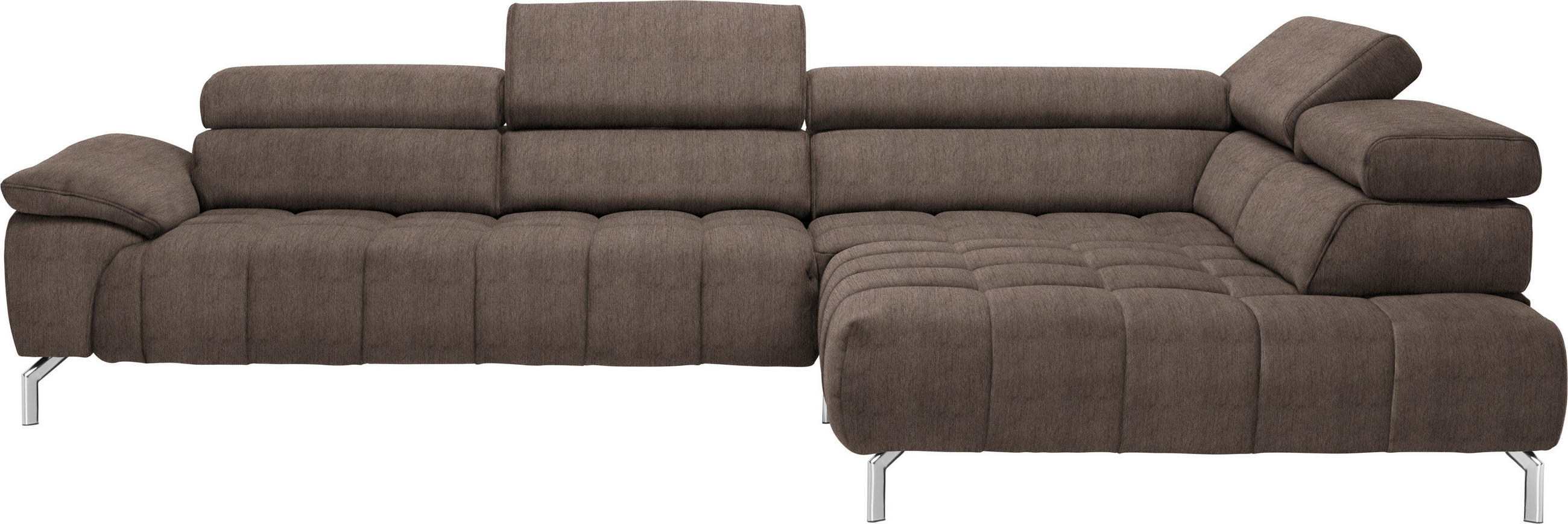 ECKSOFA in Chenille Braun  - Chromfarben/Braun, Design, Textil/Metall (323/222cm) - Beldomo Style