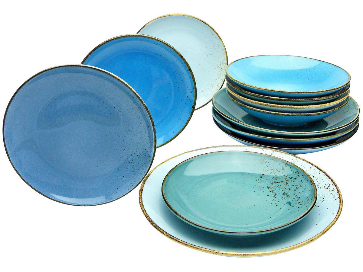 KOMBISERVICE Blau NATURE COLLECTION AQUA 12-teilig 4 Personen  - Blau, Basics, Keramik - Creatable