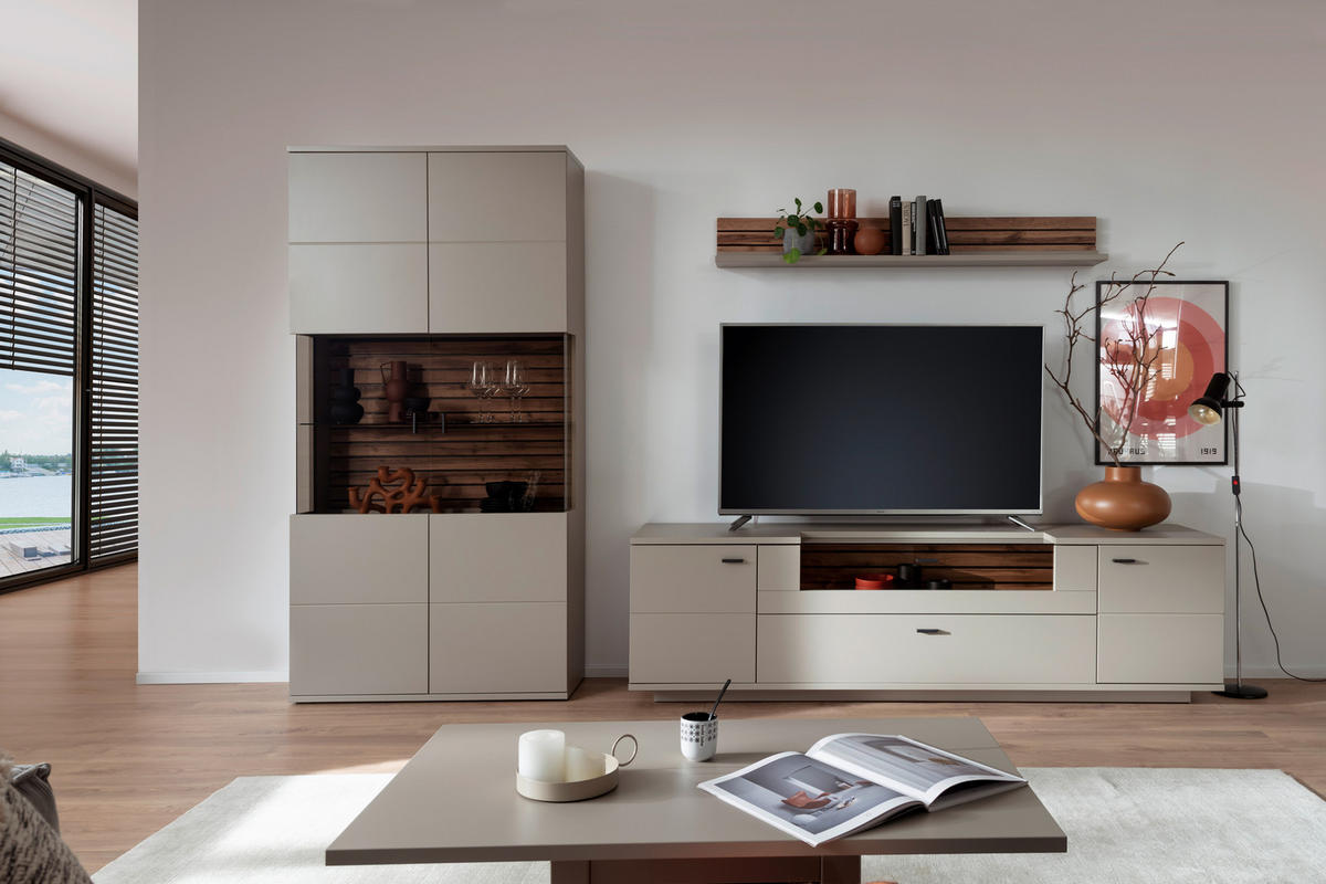 WOHNWAND 3-teilig  in  320/199/50 cm    - Anthrazit, Design, Glas/Holzwerkstoff (320/199/50cm) - Livetastic
