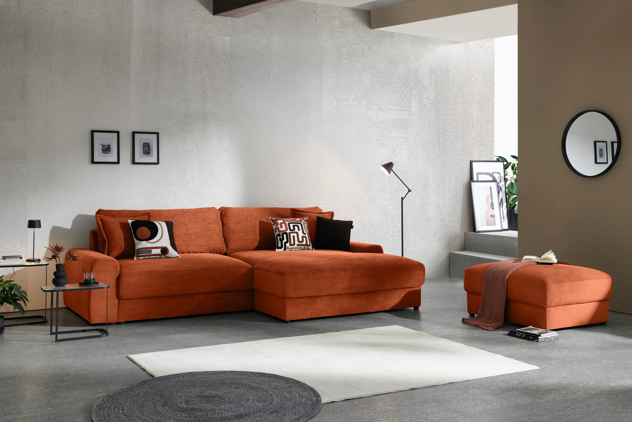 ECKSOFA Terracotta Cord - Terracotta/Schwarz, MODERN, Kunststoff/Textil (300/180cm) - Carryhome