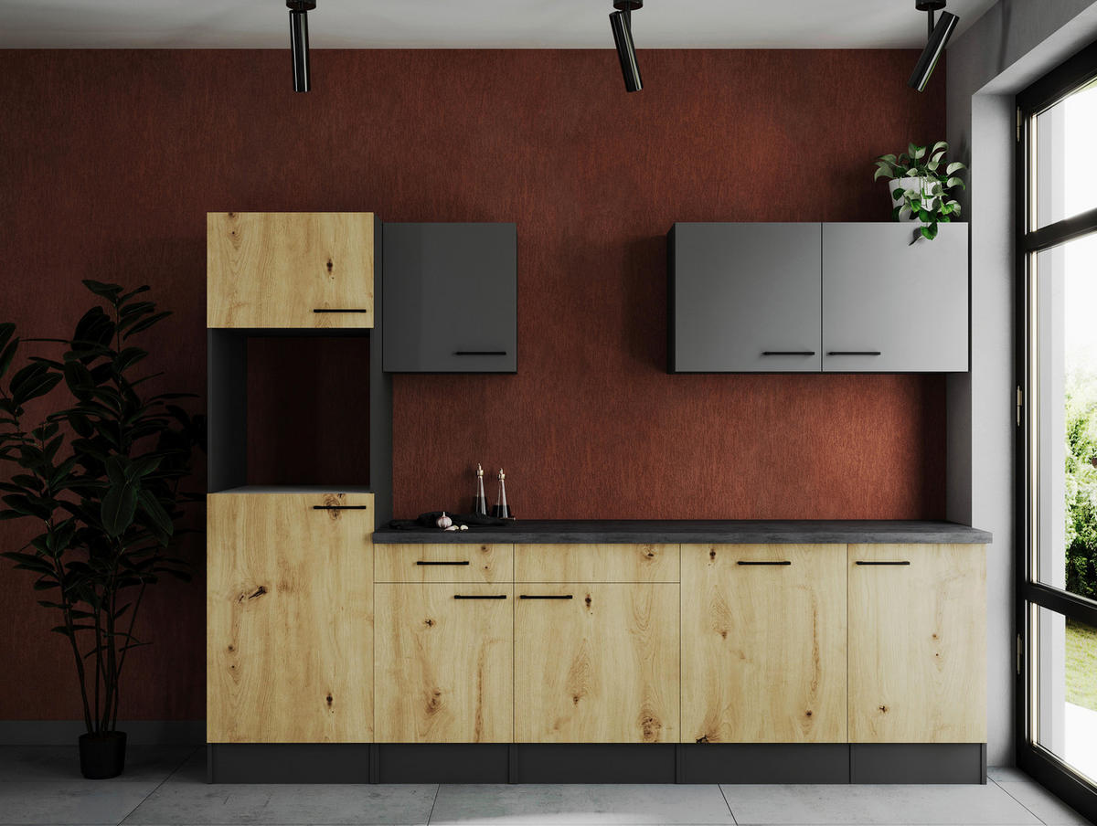 MODULKÖK UTAN VITVAROR 280 cm   i grå, ek Artisan  - svart/grå, Design, metall/trämaterial (280cm) - Respekta