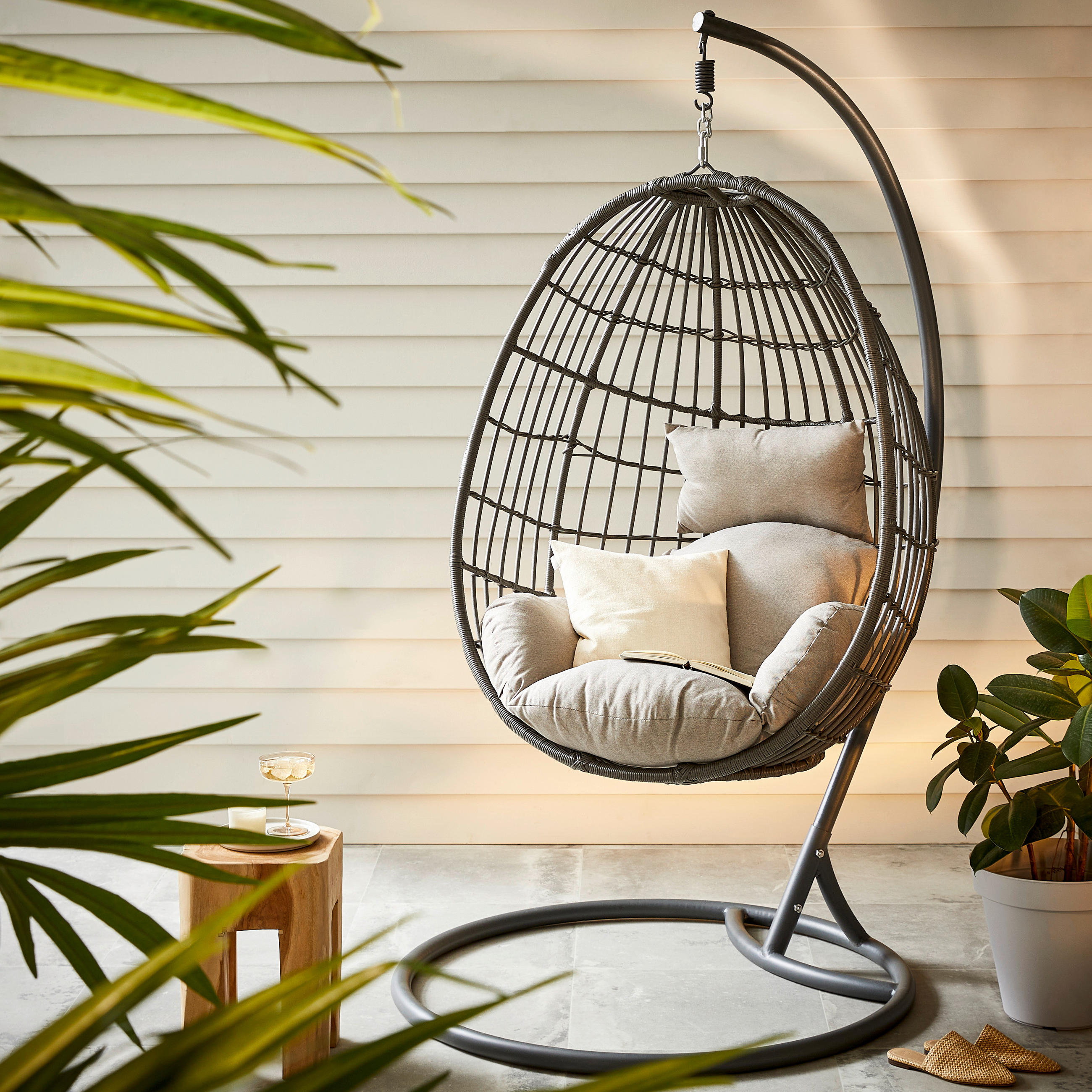 FOTELJA VISEĆA siva metal, plastika, tekstil - siva, Moderno, metal/tekstil (105/124/198cm) - Ambia Garden