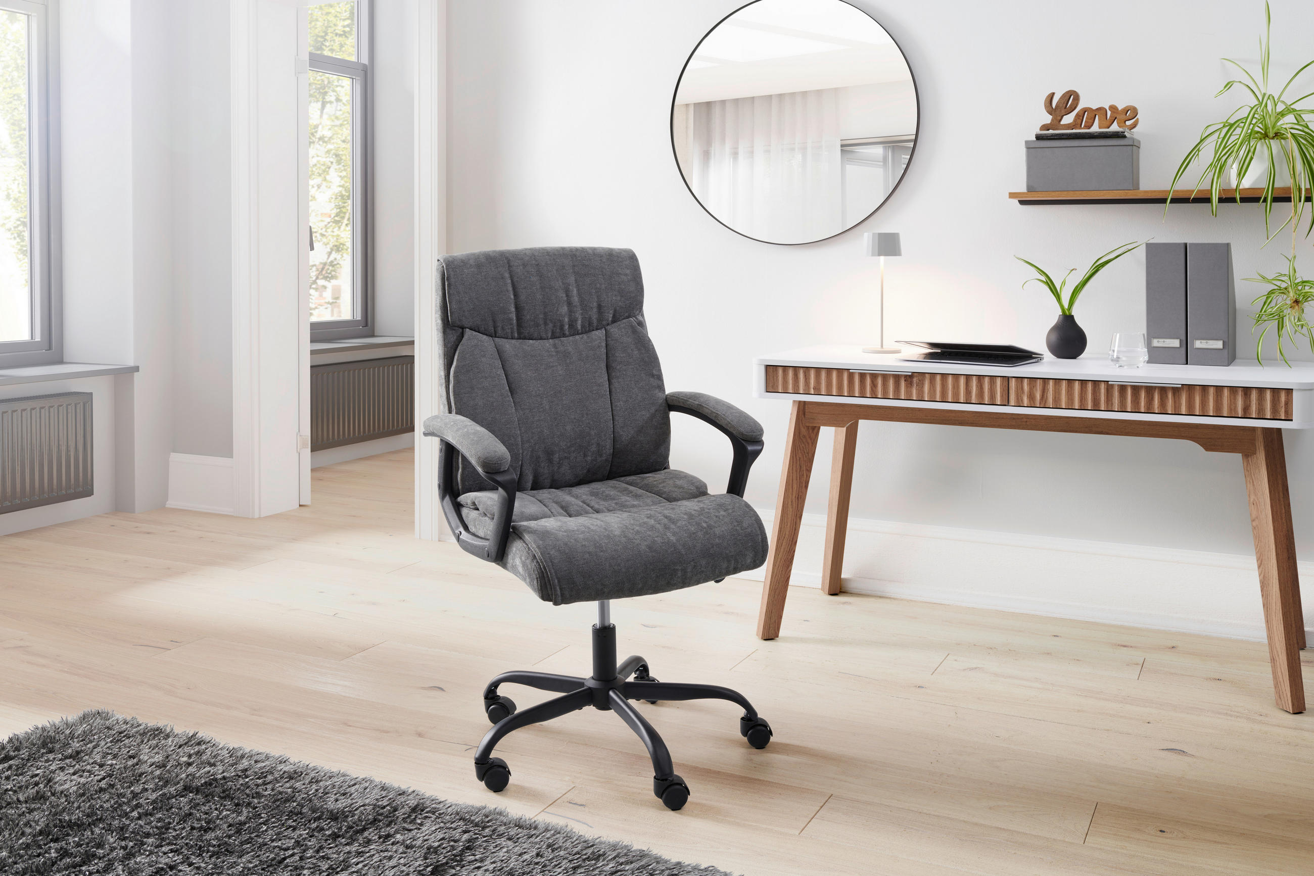 DREHSTUHL  in Chenille Grau  - Schwarz/Grau, LIFESTYLE, Holz/Kunststoff (62/99-107/65cm) - MID.YOU