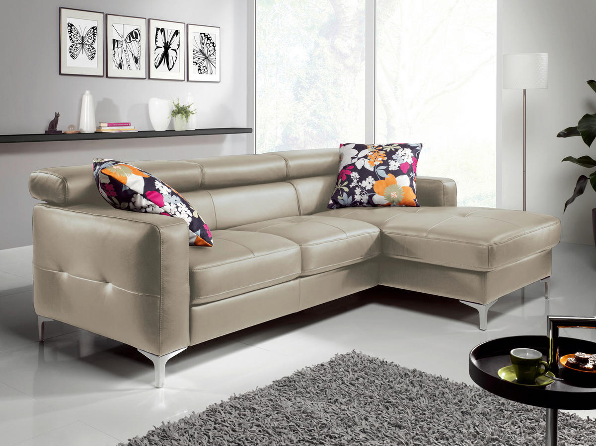 ECKSOFA in Echtleder Grau  227/168 cm  - Chromfarben/Grau, Design, Leder/Metall (227/168cm) - Livetastic