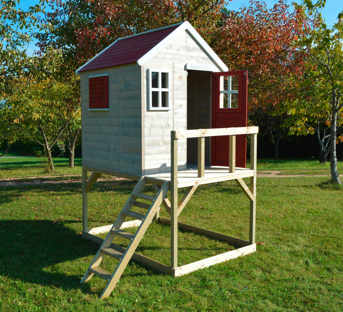 SPIELHAUS 197/242/290 cm  - Rot/Naturfarben, KONVENTIONELL, Holz (197/242/290cm) - Ambia Garden