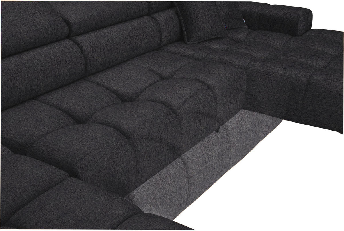 WOHNLANDSCHAFT in Samt, Webstoff Dunkelgrau  - Dunkelgrau/Schwarz, Design, Textil/Metall (216/385/177cm) - Welnova
