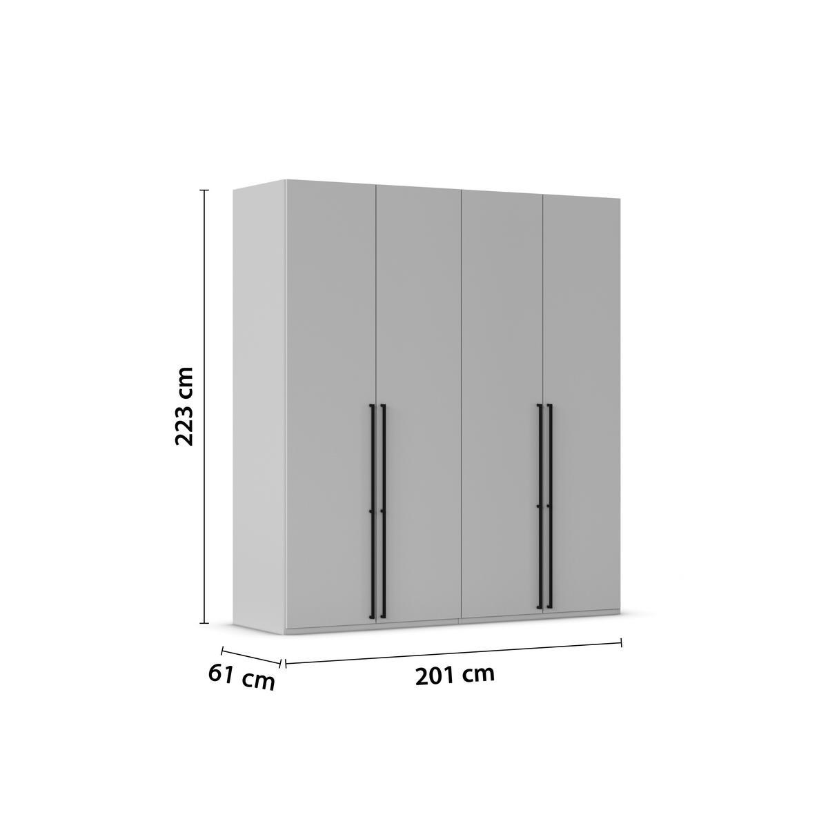 DREHTÜRENSCHRANK 201/223/61 cm,  in Weiß, 4-türig  - Schwarz/Weiß, Basics, Holzwerkstoff/Metall (201/223/61cm) - Novel