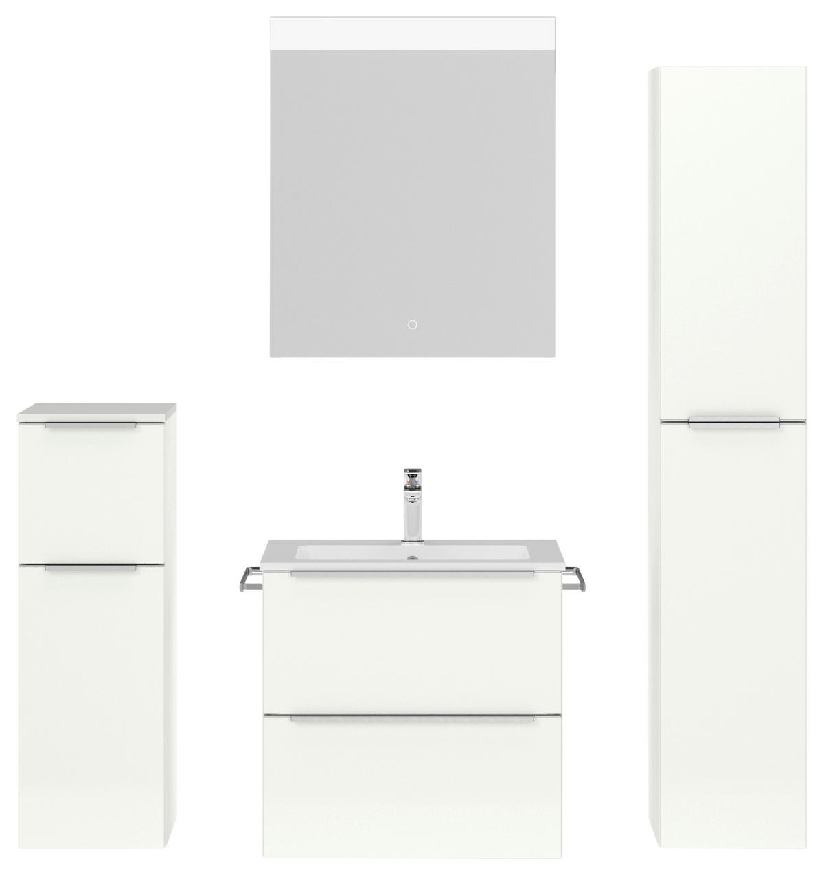 BADEZIMMER 5-teilig  in 121 cm  - Edelstahlfarben/Weiß Hochglanz, MODERN, Holzwerkstoff/Stein (121cm) - Nobilia