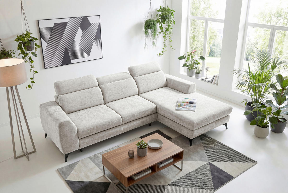 ROHOVÁ SEDAČKA, textil, slonovinová - černá/slonovinová, Basics, kov/textil (264/191cm) - Livetastic
