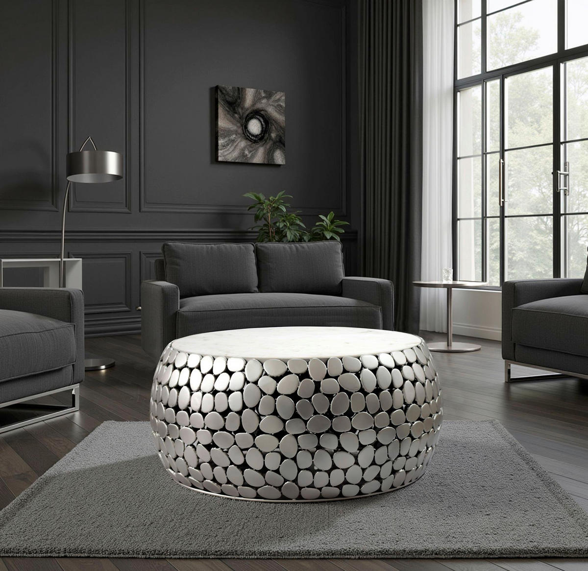 COUCHTISCH rund Silberfarben  - Silberfarben, Design, Metall (66/32/66cm) - Livetastic