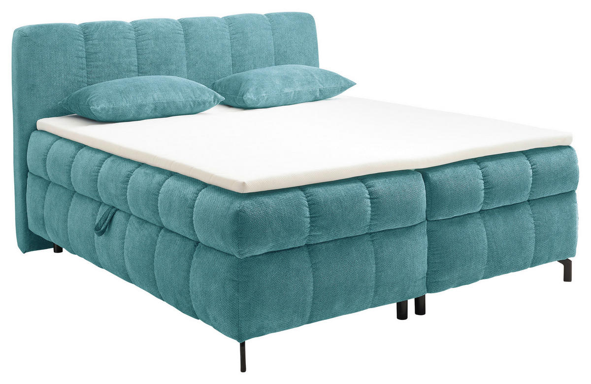 BOXBETT 180/200 cm,  in Petrol, Bettkasten, Topper, Matratzen, H2 = mittel  - Petrol/Schwarz, KONVENTIONELL, Kunststoff/Textil (180/200cm) - Hom`in