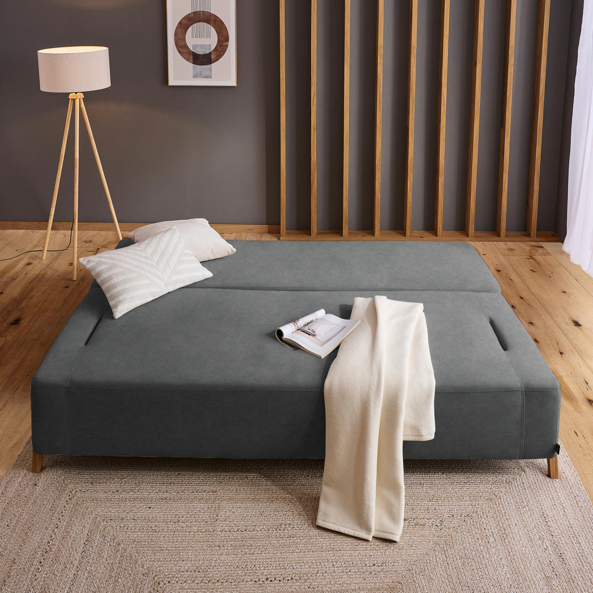 SCHLAFSOFA in Holz, Textil Anthrazit  - Anthrazit/Naturfarben, Design, Holz/Textil (211/88/102cm) - Niels Andersson