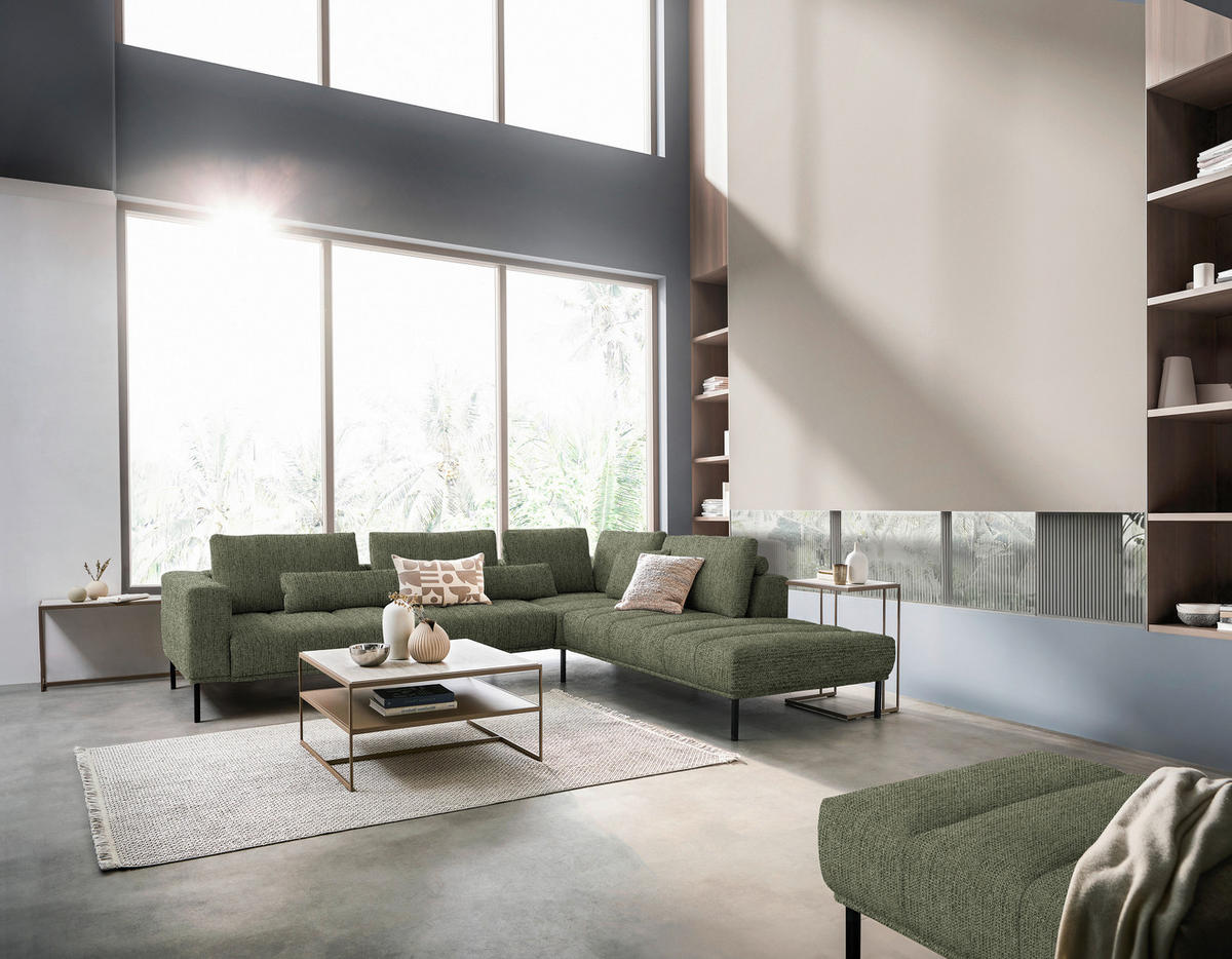 ECKSOFA  in Flachgewebe Grün  308/270 cm  - Schwarz/Grün, Design, Textil/Metall (308/270cm) - Pure Home Lifestyle